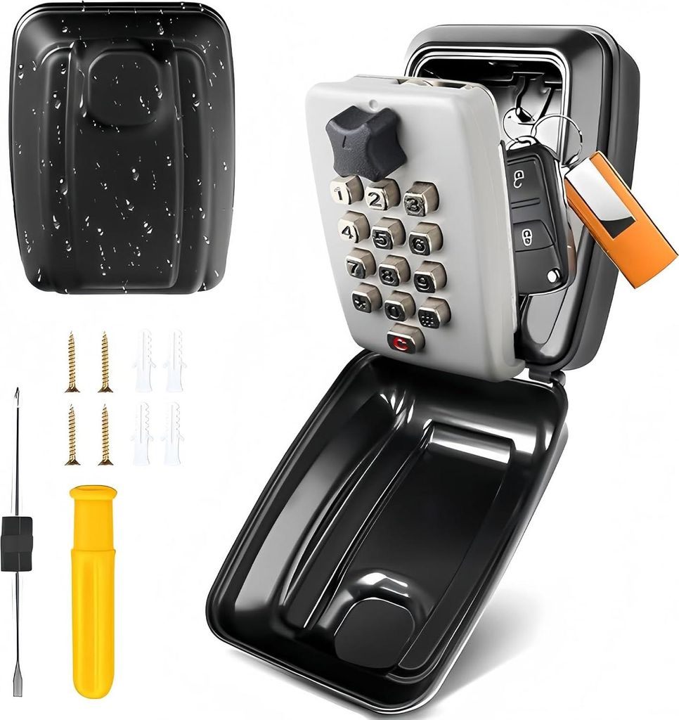 Wasserdichte Schlüsselbox mit Sicherheit und 12-stelligem Code für Zuhause, Garage, Büro, Schule, Outdoor (Grau)