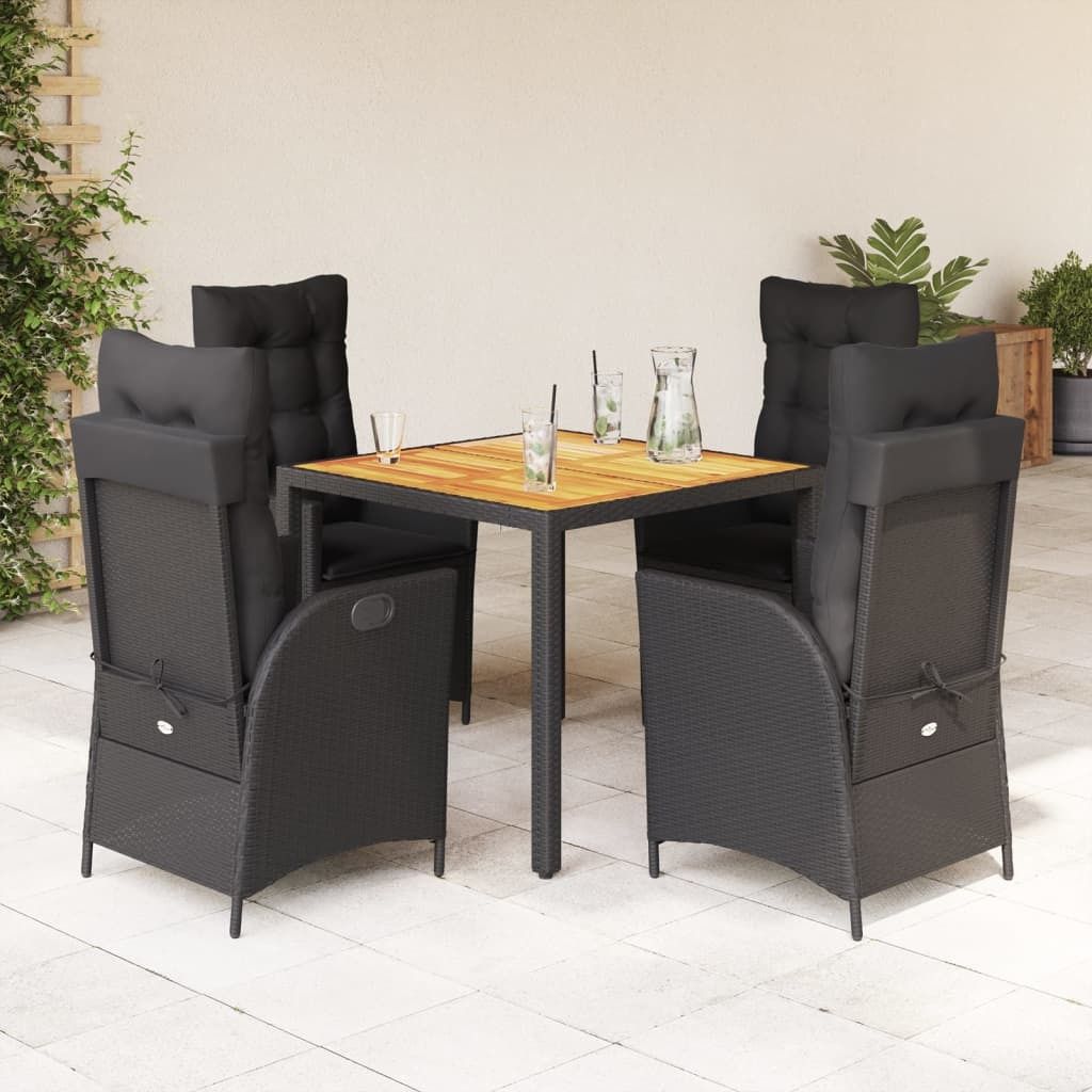Maison Exclusive - 5-tlg. Garten-Essgruppe mit Kissen Schwarz Poly Rattan