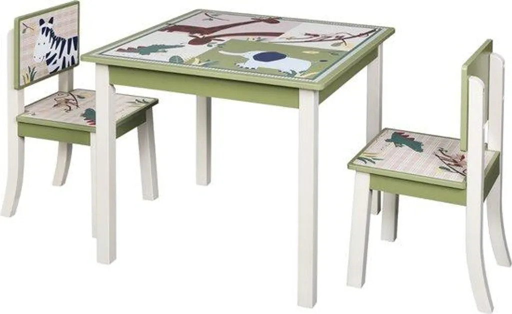 Table en bois avec 2 chaises à motifs d'animaux pour enfants - Set 3 pcs