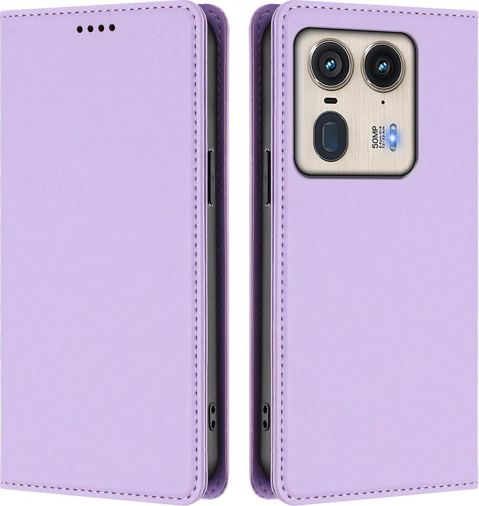 Handyhülle für Motorola Edge 50 Ultra, Kunstleder Klapphülle Stoßfeste Magnetische Hülle mit Ständer Violett