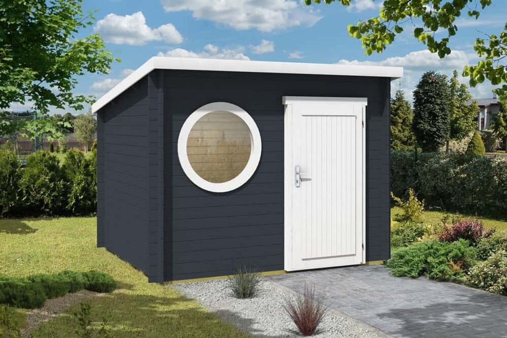 Alpholz Gartenhaus Maria-Rondo 44 A aus Holz, Gerätehaus 300x270cm mit 44 mm Wandstärke in Naturbelassen