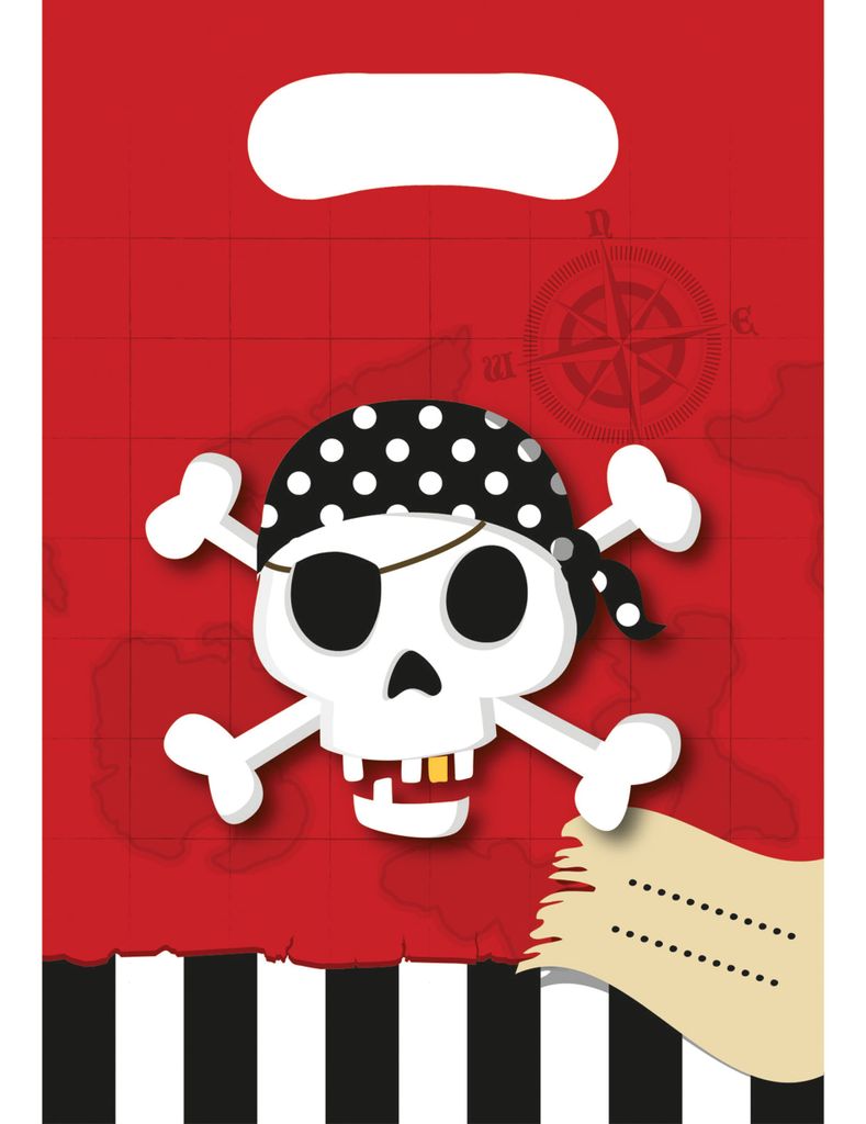 Piraten-Geschenktüten Kindergeburtstag6 Stück schwarz-weiss-rot