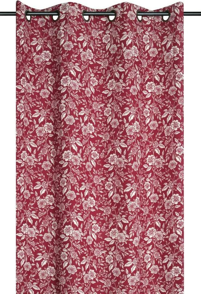Rideau STOF 140x260 cm Rouge Motif Botanique en Coton de Haute Qualité