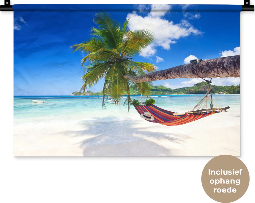 MuchoWow Wandteppich Wandbehang Strand - Hängematte - Meer - Palme 60x40 cm Tapisserie Dekoration Wandtuch - Wanddekorationen