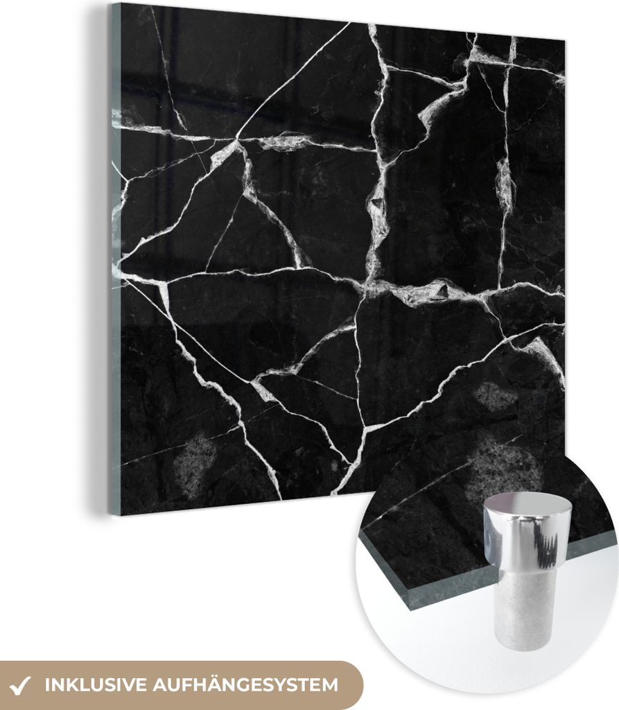 MuchoWow Glasbilder - Bilder auf Wandbild - Foto auf Glas Marmor - Steine - Silber 90x90 cm Wanddekoration aus Glas - Acrylglasbild - Acrylbilder -...