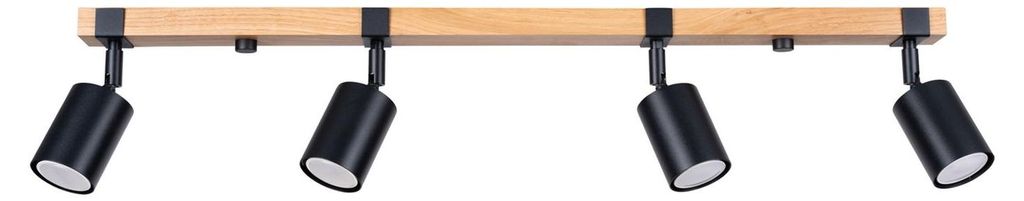 Spot Holz Metall verstellbar Natur Schwarz GU10 4-flammig länglich Skandinavisch Lampe