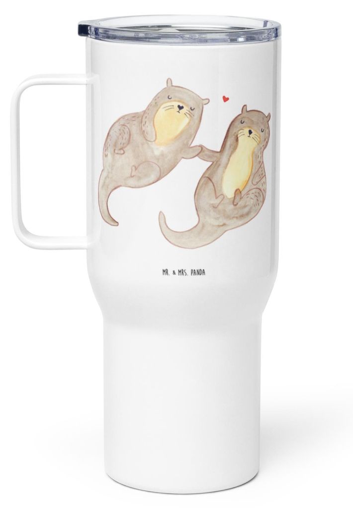 Mr. & Mrs. Panda Thermobecher Otter Hände halten - Weiß - Geschenk, Teetasse, Paar, glücklich, Mehrweg-Kaffeebecher, Verliebt, To-Go-Becher, Rom...