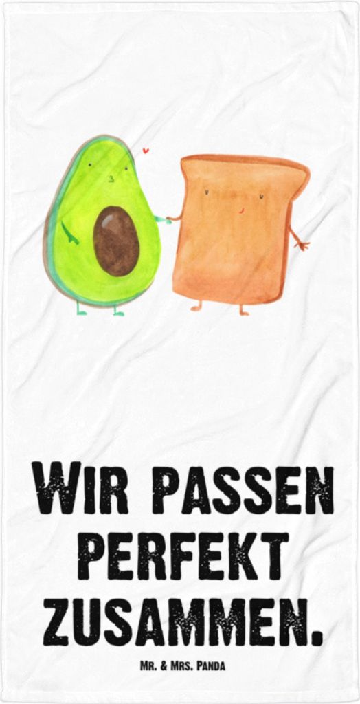 Mr. & Mrs. Panda Reisehandtuch Avocado Toast - Weiß - Geschenk, Hochzeit, Handtuch, Badehandtuch, Strandtuch, Großes, Toastbrot, Strandlaken, Bad...