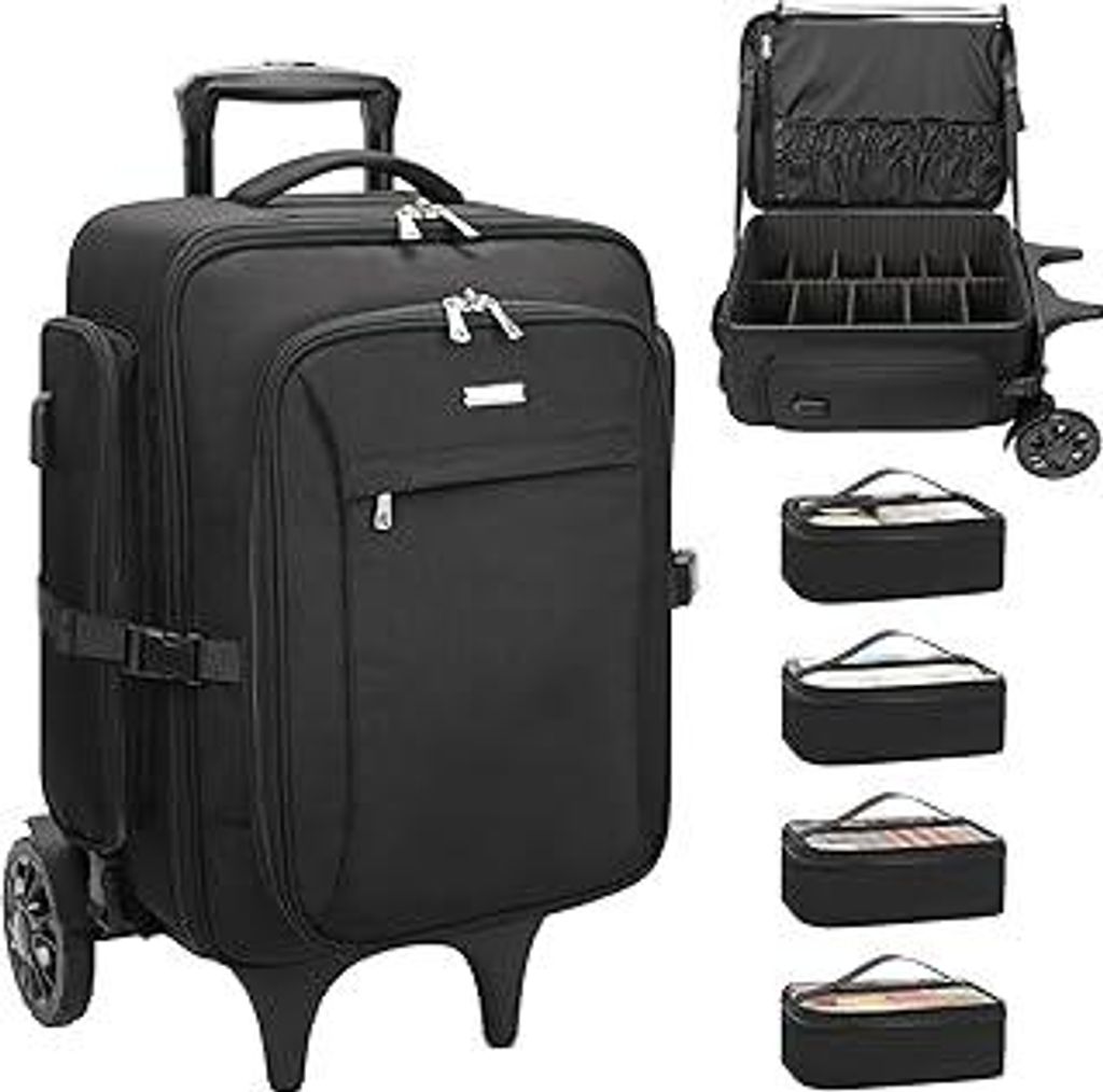Baggily Kosmetikkoffer Trolley, Kosmetikkoffer groß Mit 2 großen Rädern, Abschließbar Reisen-Makeup Tasche, Tragbare Schminktasche mit Verstell...