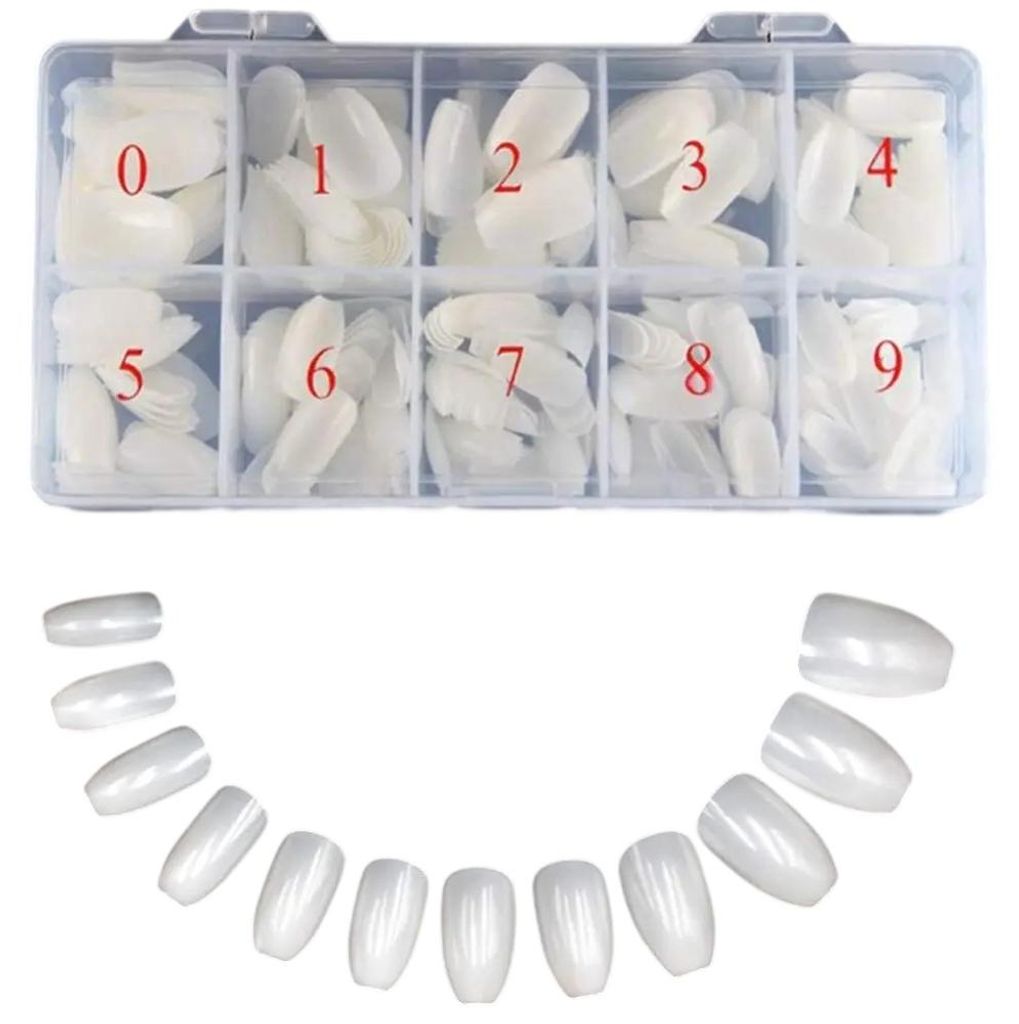 Acryl-Nagelspitzen, kurz, Sargform, natürlich, 500 Stück, Ballerina-Stil, künstliche Fingernägel, vollständige Abdeckung, 10 Größen, inklusi...