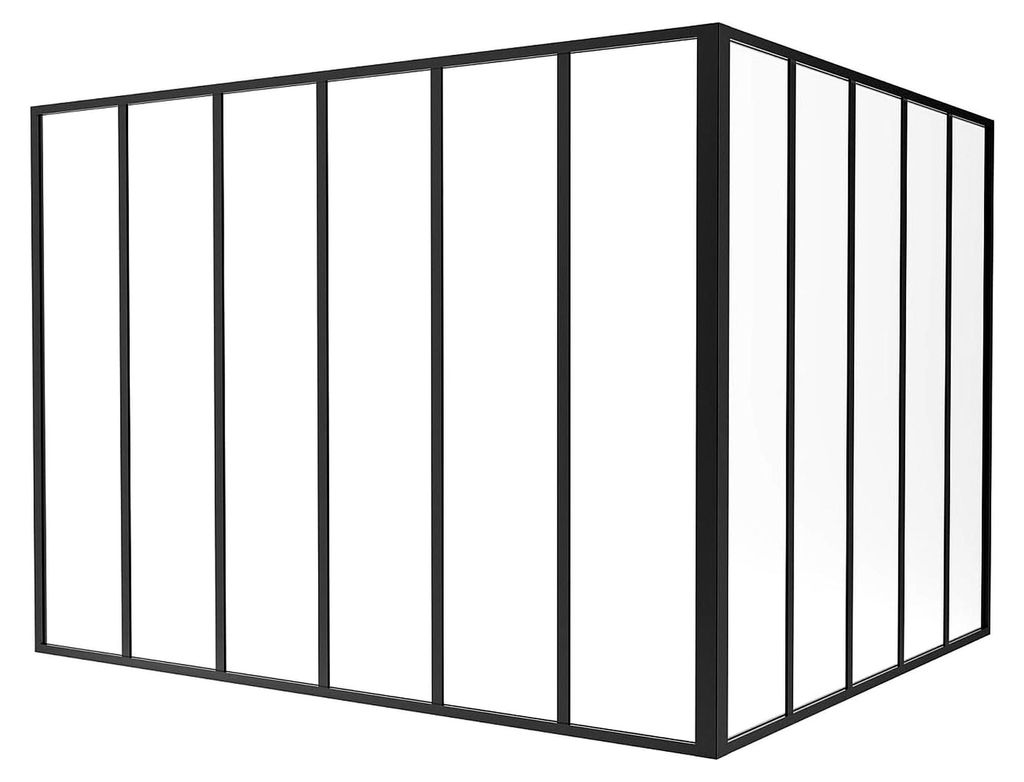 Eckglaswand - 180 x 150 x 130 cm - thermolackiertes Aluminium - Schwarz - Bayview