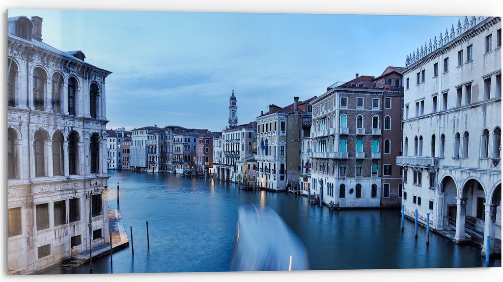 DEQORI Küchenrückwand Glas 80x40 cm 'Abendliches Venedig' Spritzschutz Bad Rückwand Küche