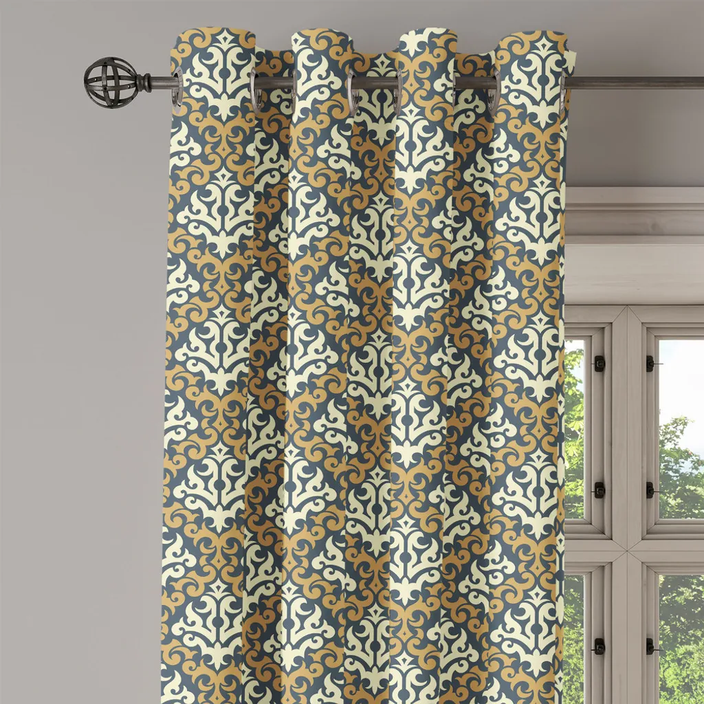 Rideau motifs feuilles anciennes style royal baroque 280x175 cm