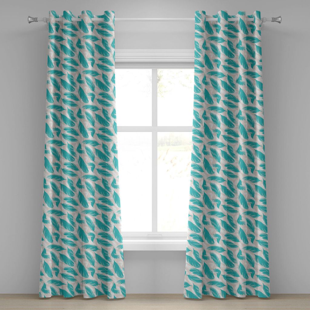 ABAKUHAUS Türkis Ösenvorhang, Quills Design Vogel Federn abstrakte Tier Elemente Natur inspiriert, Dekorative 2-Panel-Fenstervorhänge, 280 cm x ...