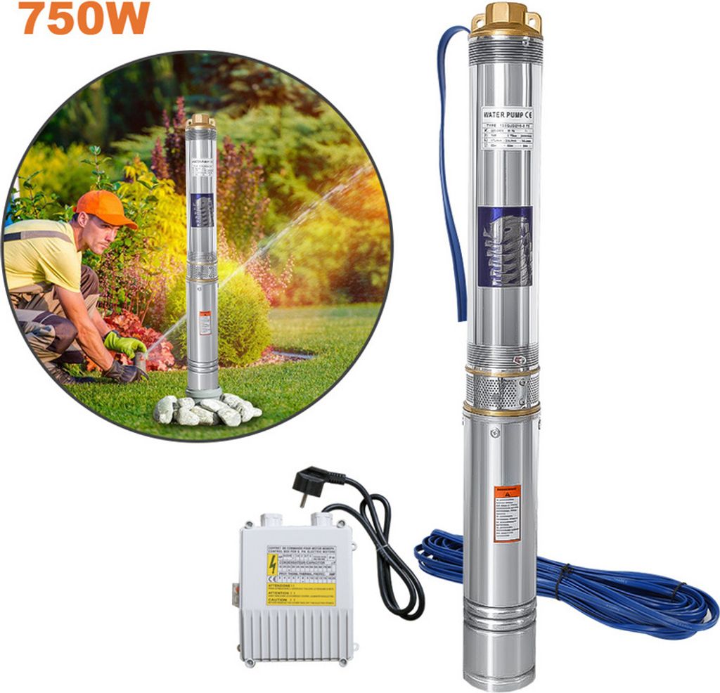 SWANEW Tiefbrunnenpumpe 0.75 kW Tiefbrunnenpumpe Edelstahl mit 20 m Verbindungskabel Lieferhöhe Max.67 m bis 4.000 L/h Fördermenge Brunnenpumpe S...