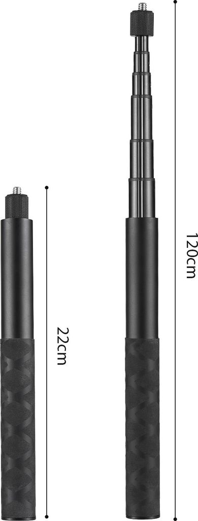 Ausziehbarer, unsichtbarer Selfie-Stick, Aluminiumlegierung, 1/4-Zoll-Schraube, 120 cm/47,2 Zoll max. Längenersatz für Insta360 X4/ X3/ ONE X2/ X...