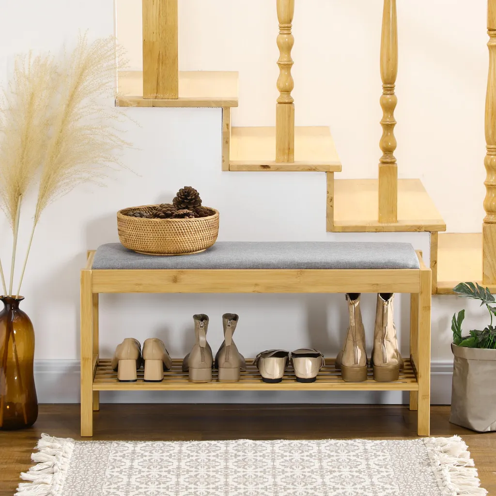 Étagère à chaussures en bambou 90x30x46 cm - Banc de rangement naturel - 5