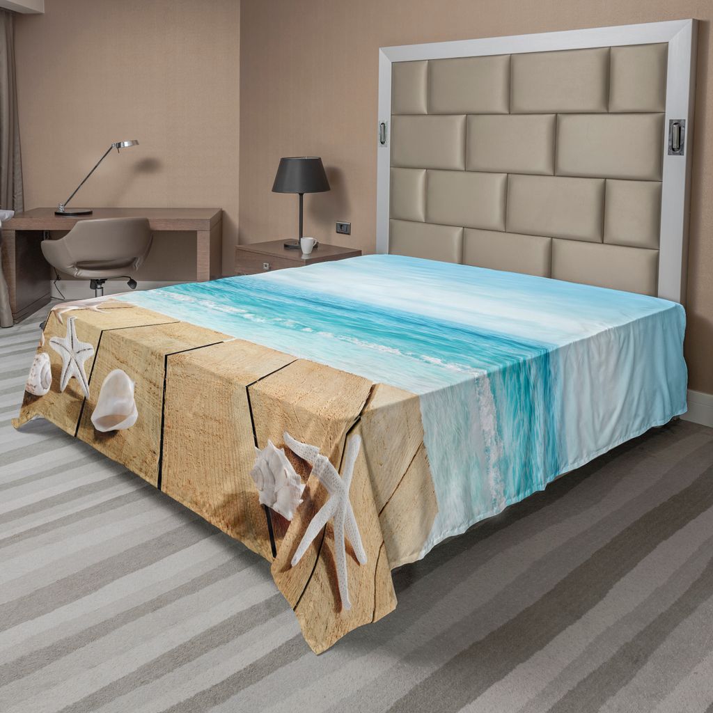 ABAKUHAUS Muscheln Bettlaken, Sonnenschein Muscheln Malediven Tropische Meer Holzbrett Klare Himmel Foto Muster, weiches bequemes oberes Bettlaken ...