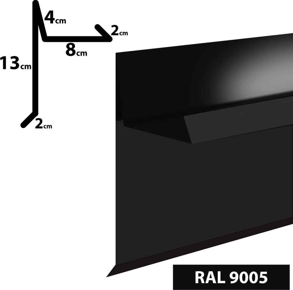 2m Ortgangblech II Ortblech Windblech pulverbeschichtetes 0,5 Zuschnitt 300mm (20x80x40x140x20) RAL-9005 Schwarz