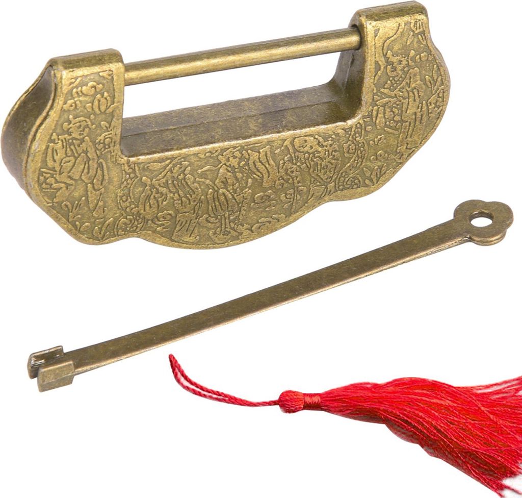 Zinklegierung, antikes Schloss, Ming-Qing-Dynastie, Retro-Stil, Türschrank mit Quaste, Bronze