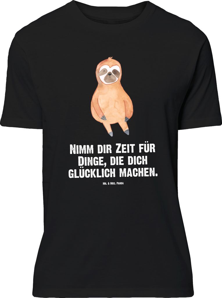 Mr. & Mrs. Panda Größe M T-Shirt Faultier Zufrieden - Schwarz - Geschenk, Herren, Glück, Shirt, mit Spruch, Tshirt, Zufriedenheit, glücklich, G...