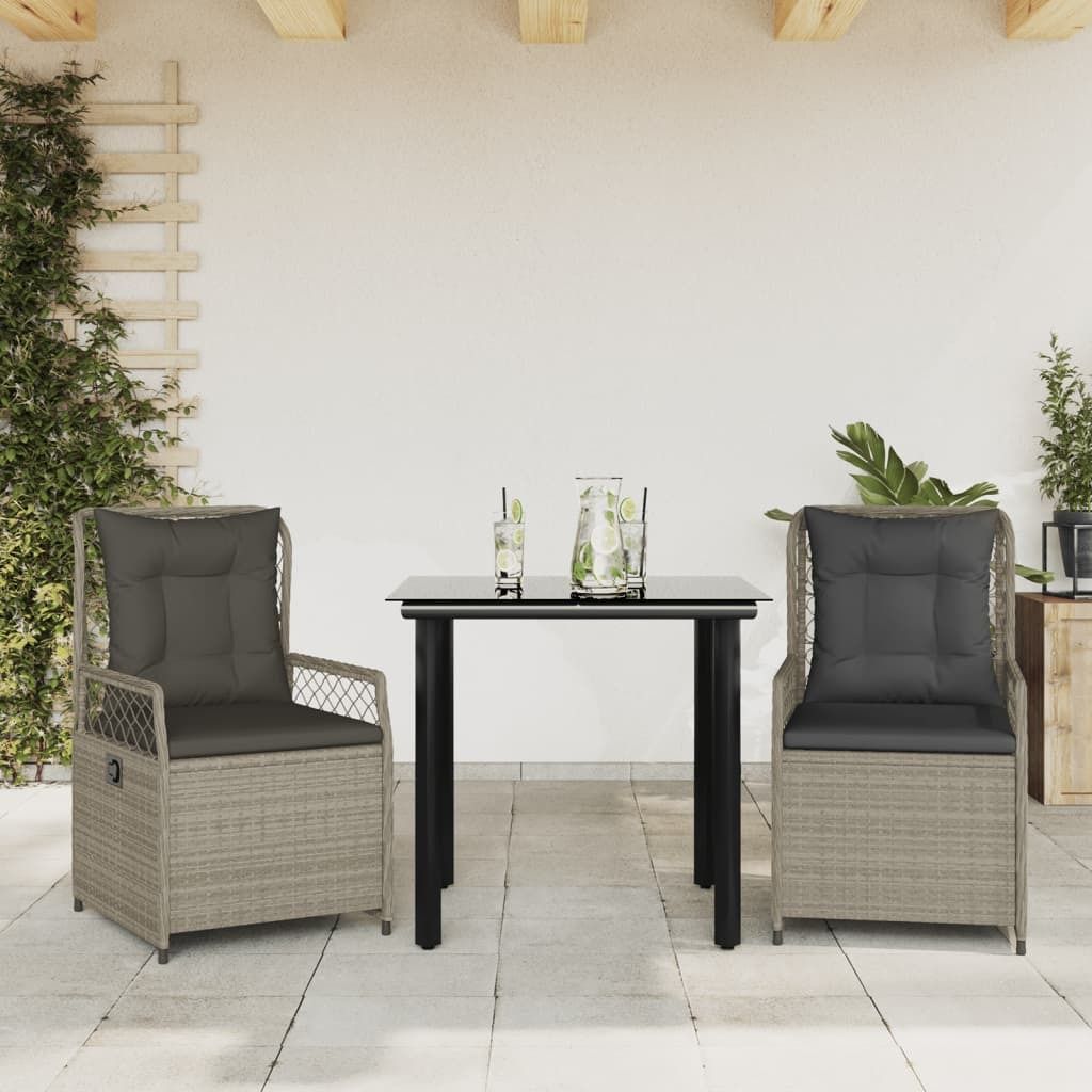Maison Exclusive - 3-tlg. Garten-Essgruppe mit Kissen Hellgrau Poly Rattan