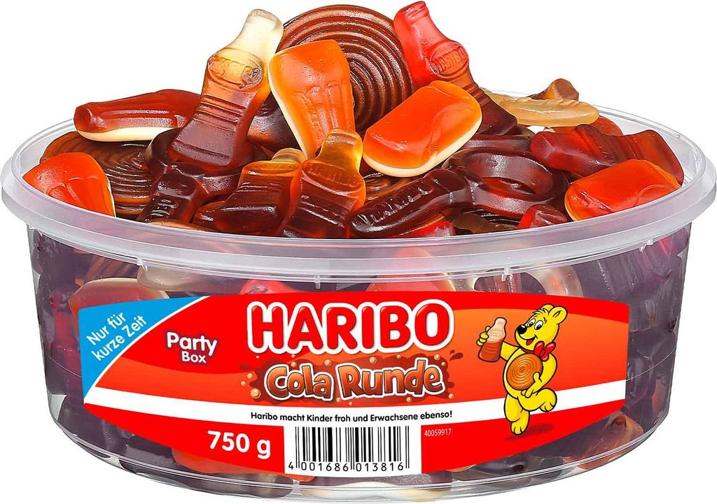Haribo Cola Runde Runddose Fruchtgummi teilweise mit Produktbild 