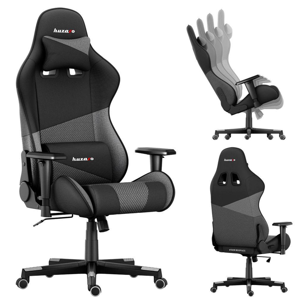 Huzaro Force 6.2 | Gaming Stuhl Bürostuhl Schreibtischstuhl Gamer Stoff | bis 130 kg belastbar | Höhenverstellbar Kopfstütze Lendenstütze | Grau