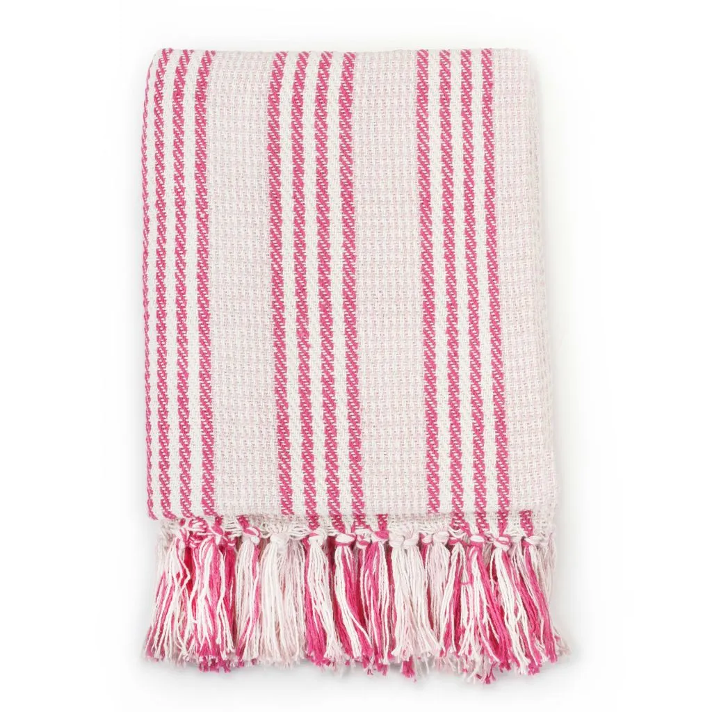 Grand jeté de lit coton 220x250 rose et blanc pour protection et déco