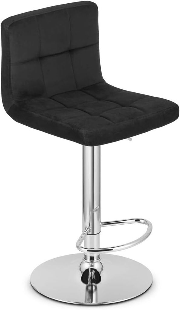 VBChome Barhocker Schwarz Barstuhl Bistrohocker Höhenverstellbar und 360° Drehbar Fußstütze Tresenhocker Sitzmaterial - Velours Schwarz Gestell...