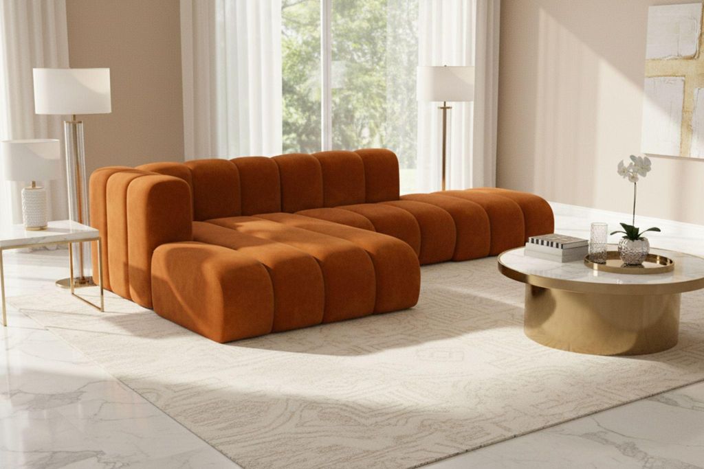Kaiser Möbel Ecksofa L-Form mit Hocker, Grand Mini, Stoff Salvador, Braun, Links