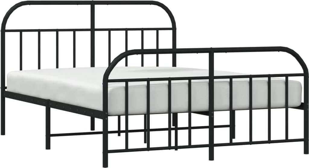 A black metal bed frame with a white mattress, shown from a side angle against a white background.
