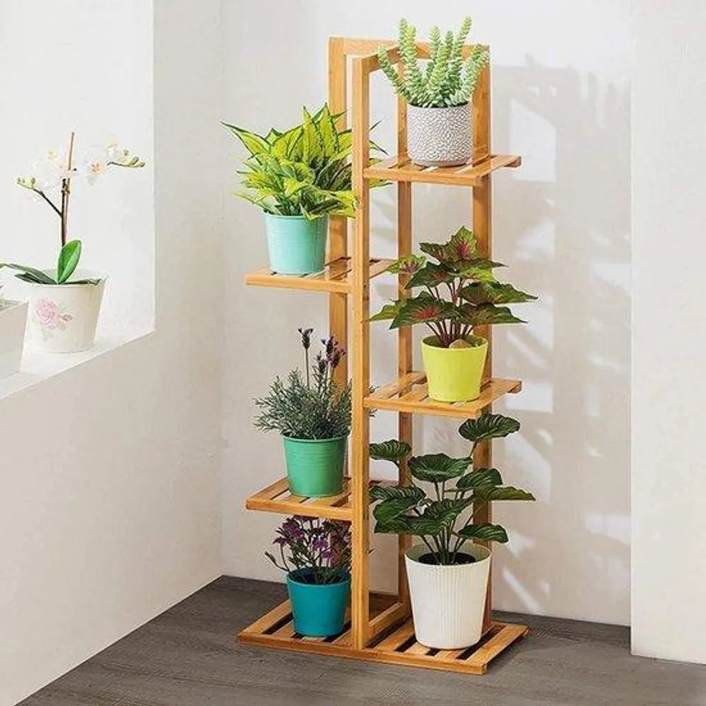 Support pour fleurs en bois à 5 étages - Étagère de jardin pour plantes