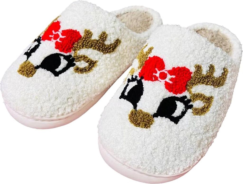 ASKSA Weihnachten Rentier Hausschuhe Winter Pluesch Pantoffeln Hausschuhe Warme Slippers, Fuchs, Groesse: 36-37