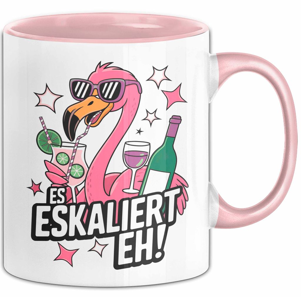 Flamingo Trinkend Tasse Geschenk Lustige Geschenkidee Spruch Es Eskaliert Eh (Rosa)