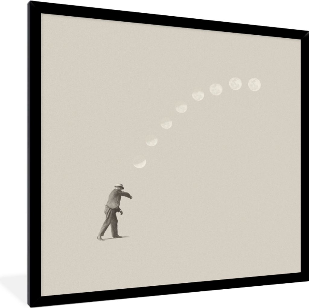 MuchoWow Gerahmtes Poster Jahrgang - Mond - Mensch 40x40 cm - Poster mit Schwarzem Bilderrahmen Wandposter Rahmen Foto Bilder - Mit Rahmen - Wand...