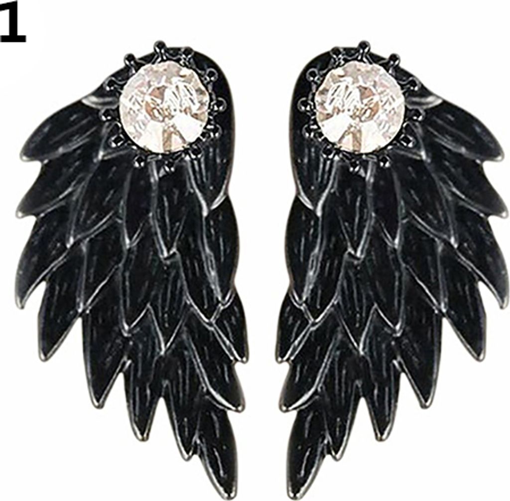 1 Paar Damen-Ohrstecker, modisch, Weihnachtsgeschenk, Engelsflügel, Strass-Intarsien-Schwarz