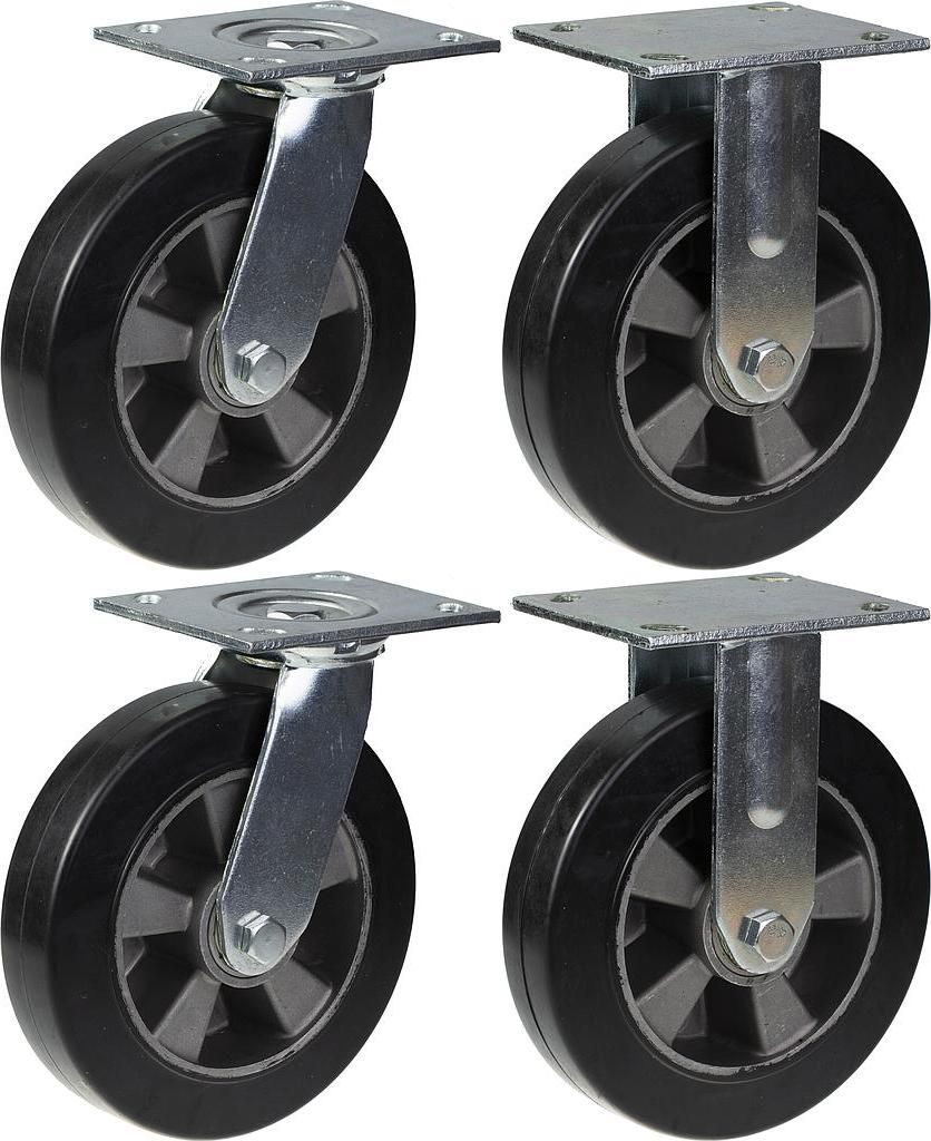 200mm 8" Lenkrollen aus schwarzem Gummi, drehbar und feststehend, Tragfähigkeit 1800kg, 4er Set