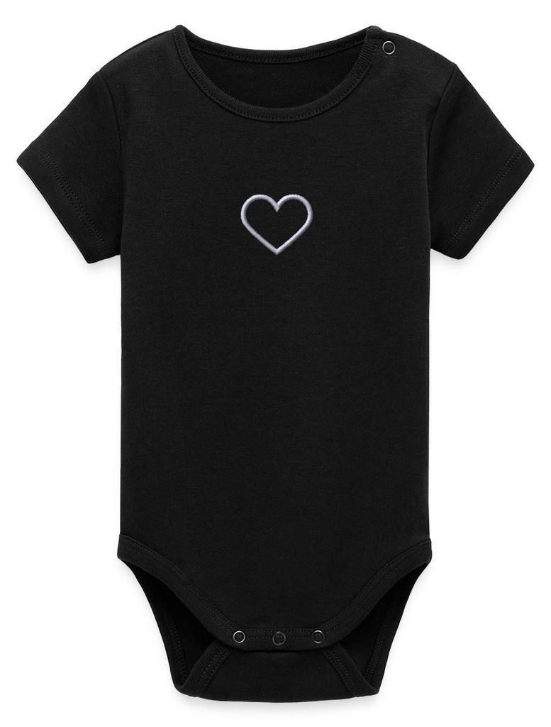 Spreadshirt Stickerei Herz Kurzarm Baby Body, 12-18 Months, Schwarz