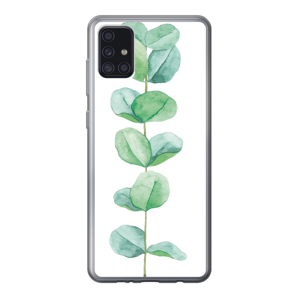 MuchoWow Handyhülle Schutzhülle Hülle für Samsung Galaxy A52 5G Aquarell - Eukalyptus - Pflanze Silikon Softcase Handy Hülle - Umschlag