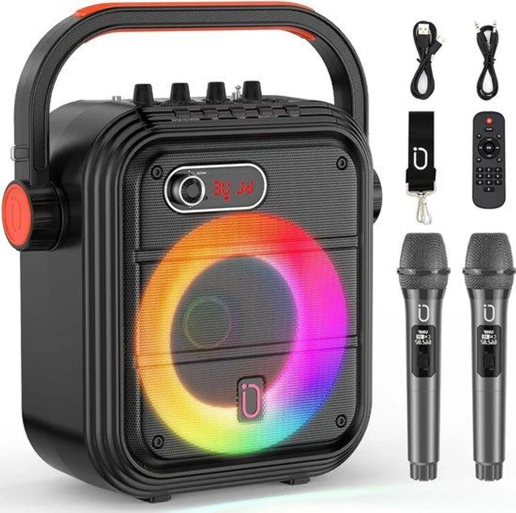 Appareil karaoké familial Bluetooth avec 2 micros pour soirées et fêtes