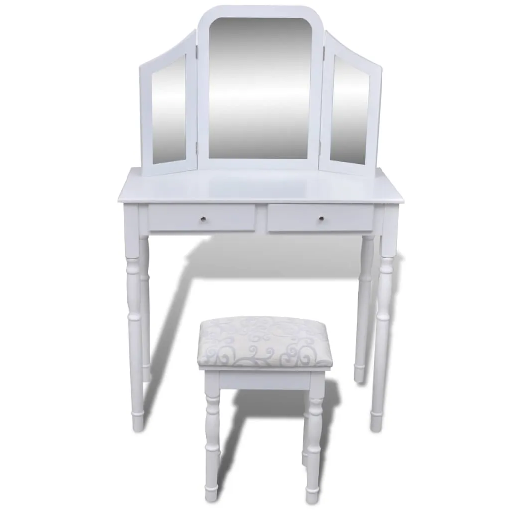 Coiffeuse Miroir 3 volets et 2 Tiroirs de Rangement avec Tabouret - 3