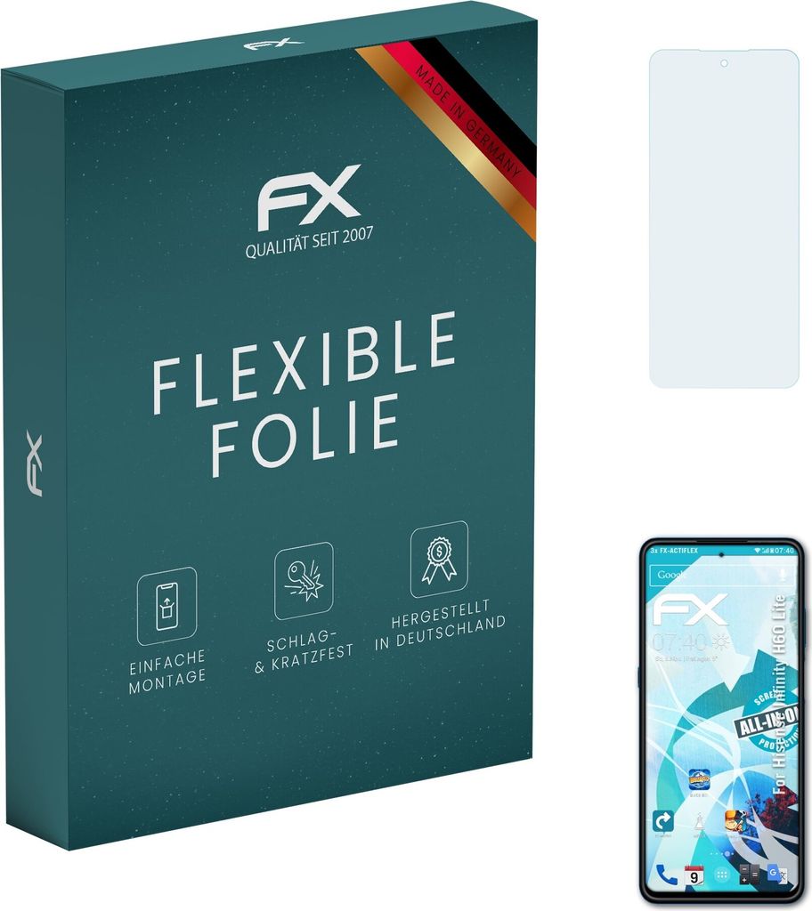 atFoliX FX-ActiFleX 3x Schutzfolie kompatibel mit Hisense Infinity H60 Lite Folie
