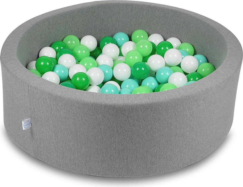Trockenbecken 90x30cm grau mit 200 Bällen: weiß, hellgrün, mint, grün