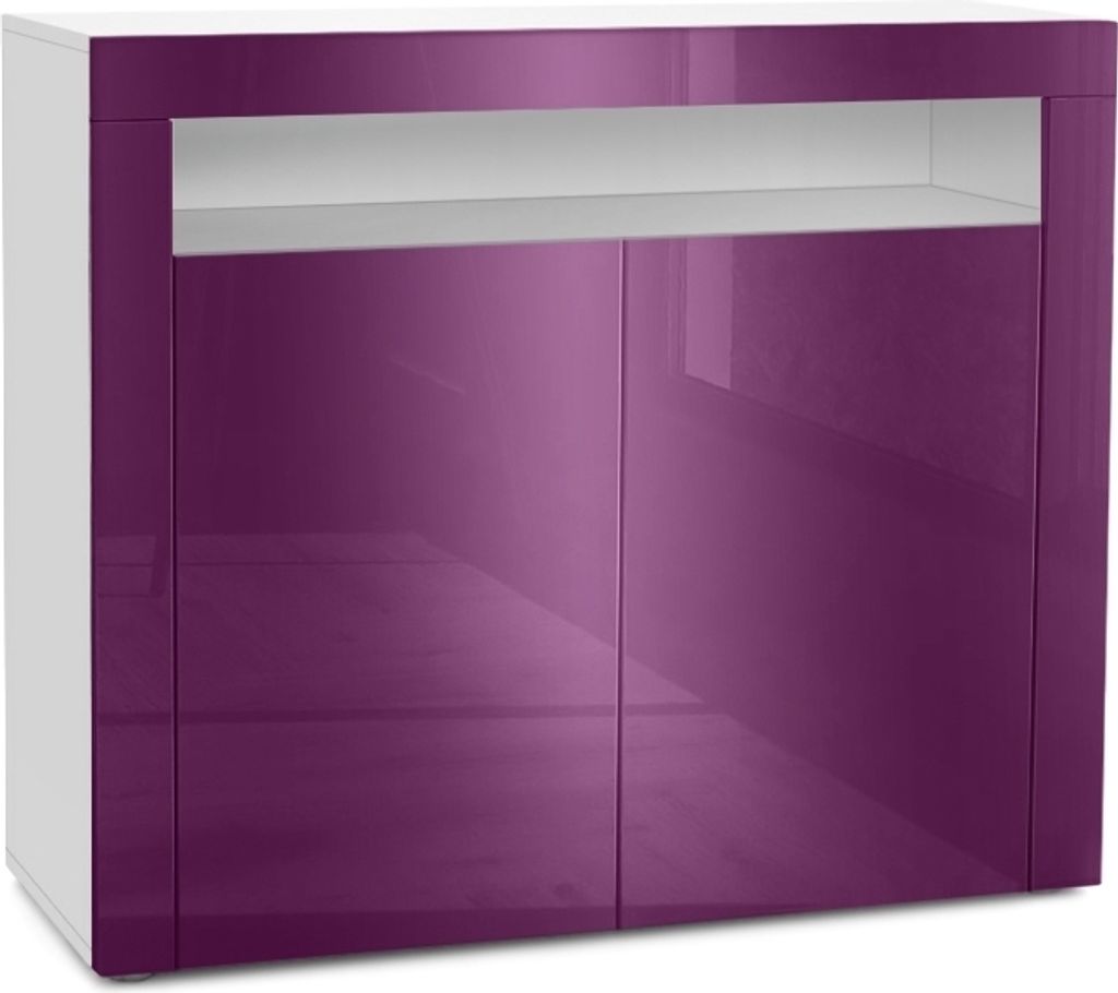 Vladon Kommode Valencia, Germany, Sideboard mit 2 Türen und 1 offenem Fach, Weiß matt/Brombeer Hochglanz/Brombeer Hochglanz (108 x 92 x 40 cm)