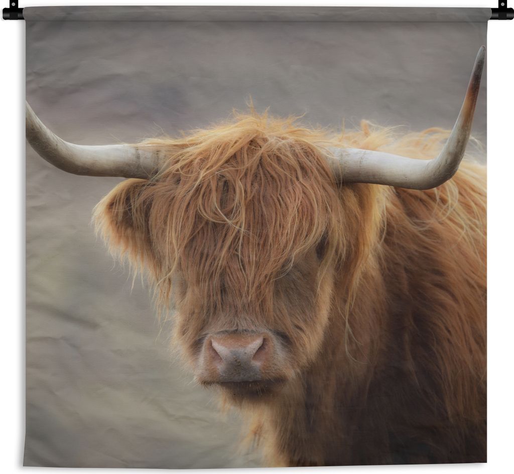 MuchoWow Wandteppich Wandbehang Schottisches Hochlandrind - Licht - Porträt 90x90 cm Tapisserie Dekoration Wandtuch - Wandaufhänger