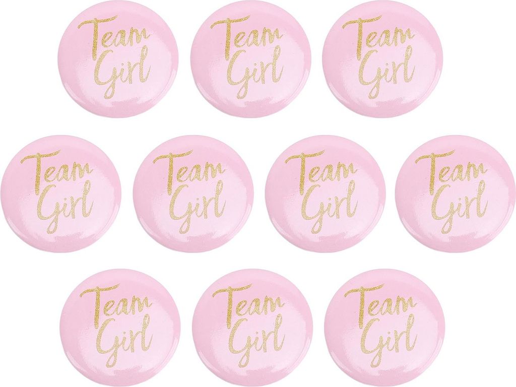 10pcs Geschlecht enthüllen Knopfstifte Zinnplatte Babyparty Party bevorzugt Dekoration Supplies Pink