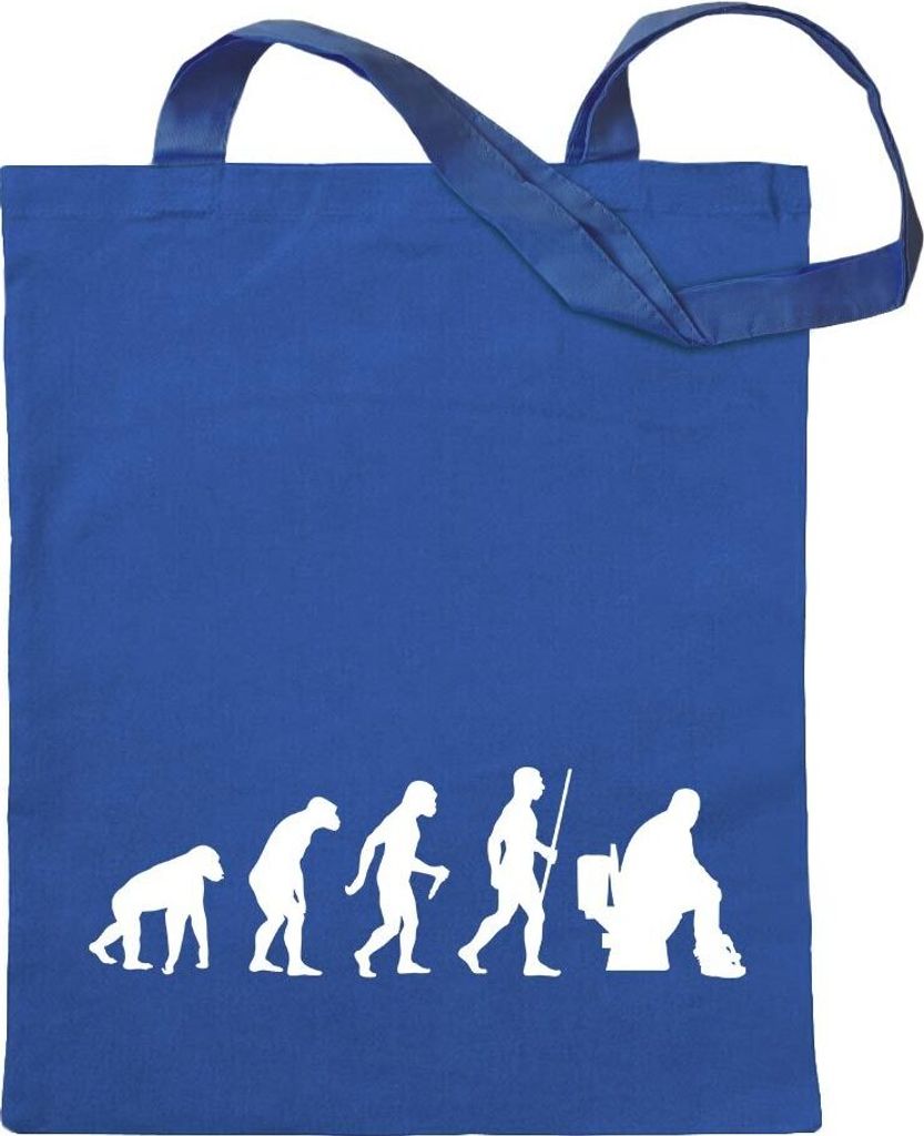 Kiwistar - Baumwolltasche - royalblau - Klo Toiletten Evolution - Tragetasche Stoffbeutel Umhängetasche Langer Henkel