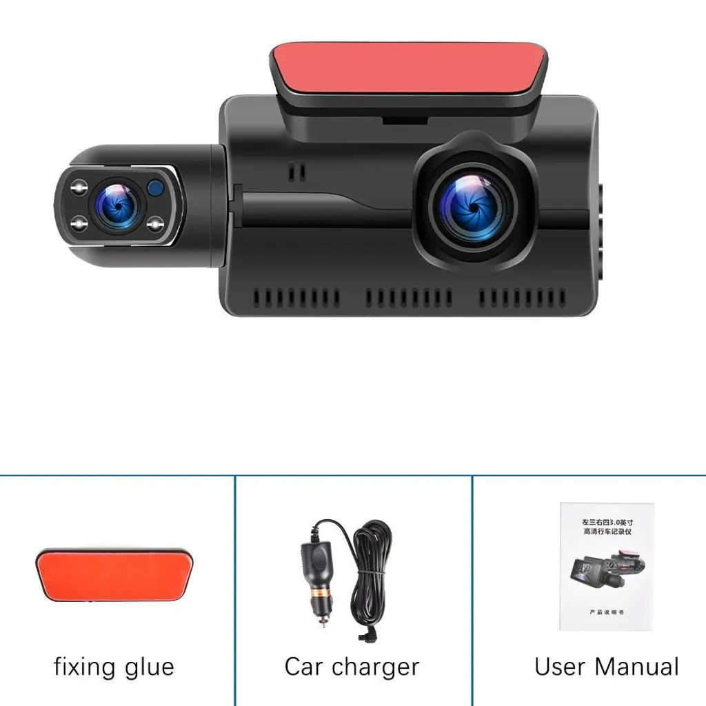 Dashcam voiture double objectif avec écran tactile et carte SD 64 Go