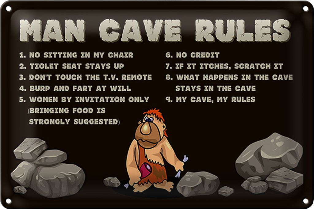 Blechschild Spruch 18x12cm man cave rules Männer Regeln